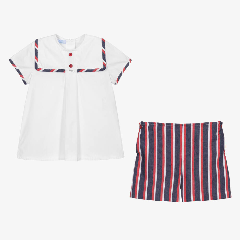 Foque-Blue Stripe Sailor Shorts Set | Childrensalon Outlet