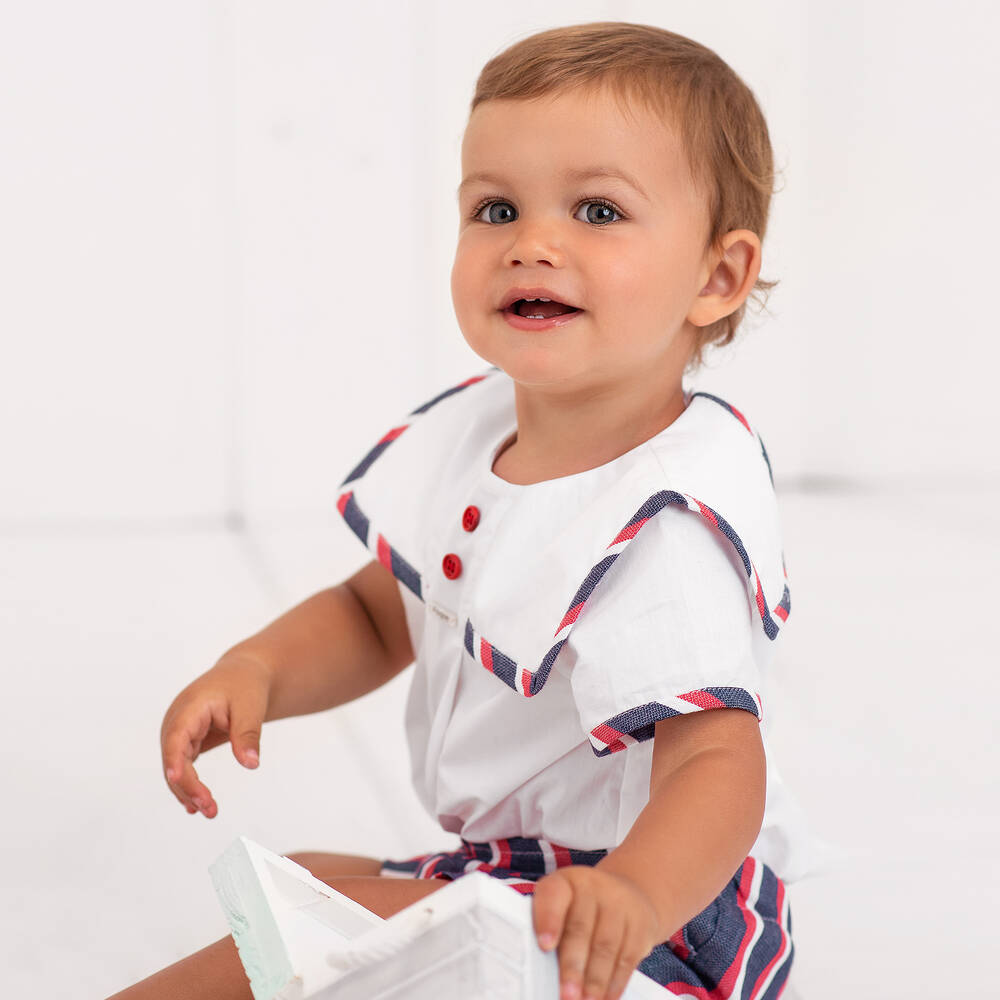 Foque-Blue Stripe Sailor Shorts Set | Childrensalon Outlet