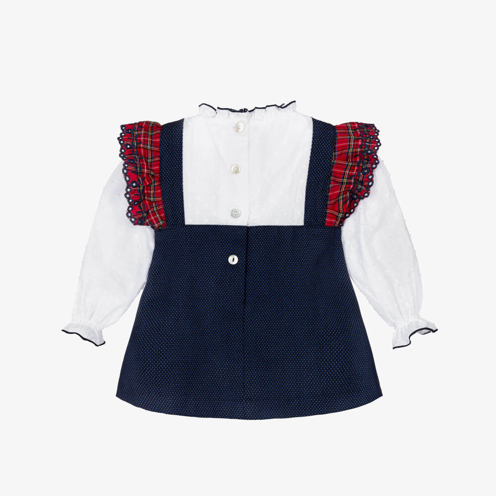 Foque-Blue Tartan Trim Dress | Childrensalon Outlet