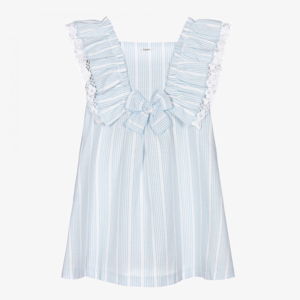 Foque - Blue & White Cotton Dress | Childrensalon