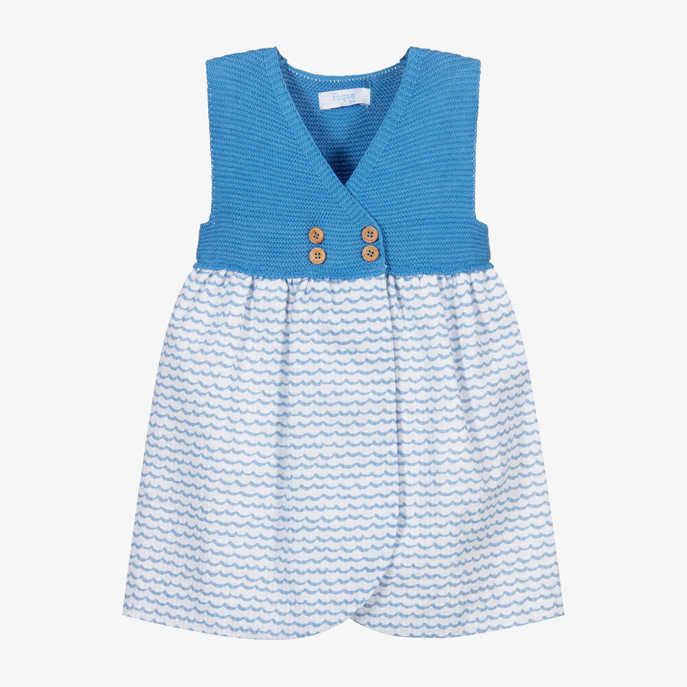 Foque - طقم فستان وسروال أطفال بناتي قطن لون أزرق وأبيض | Childrensalon