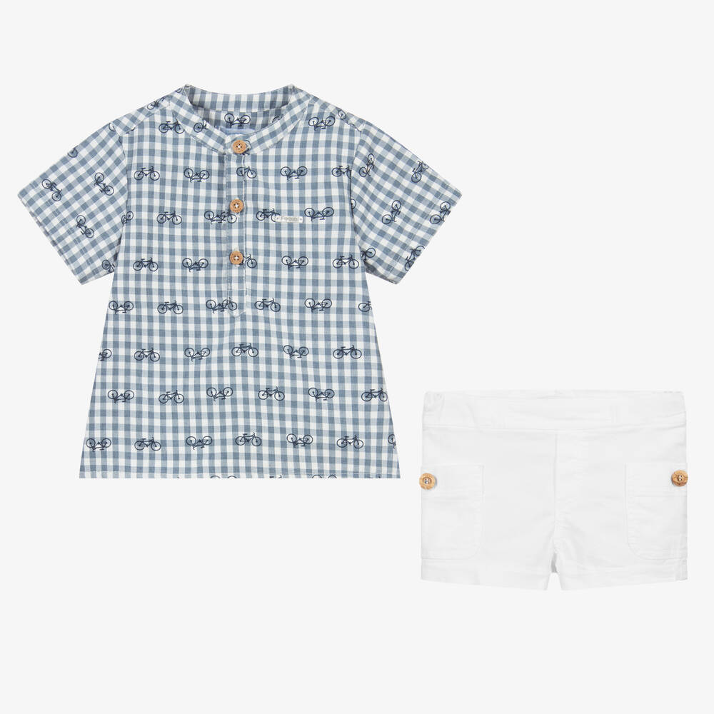 Foque-Белый топ и синие шорты из хлопка | Childrensalon Outlet