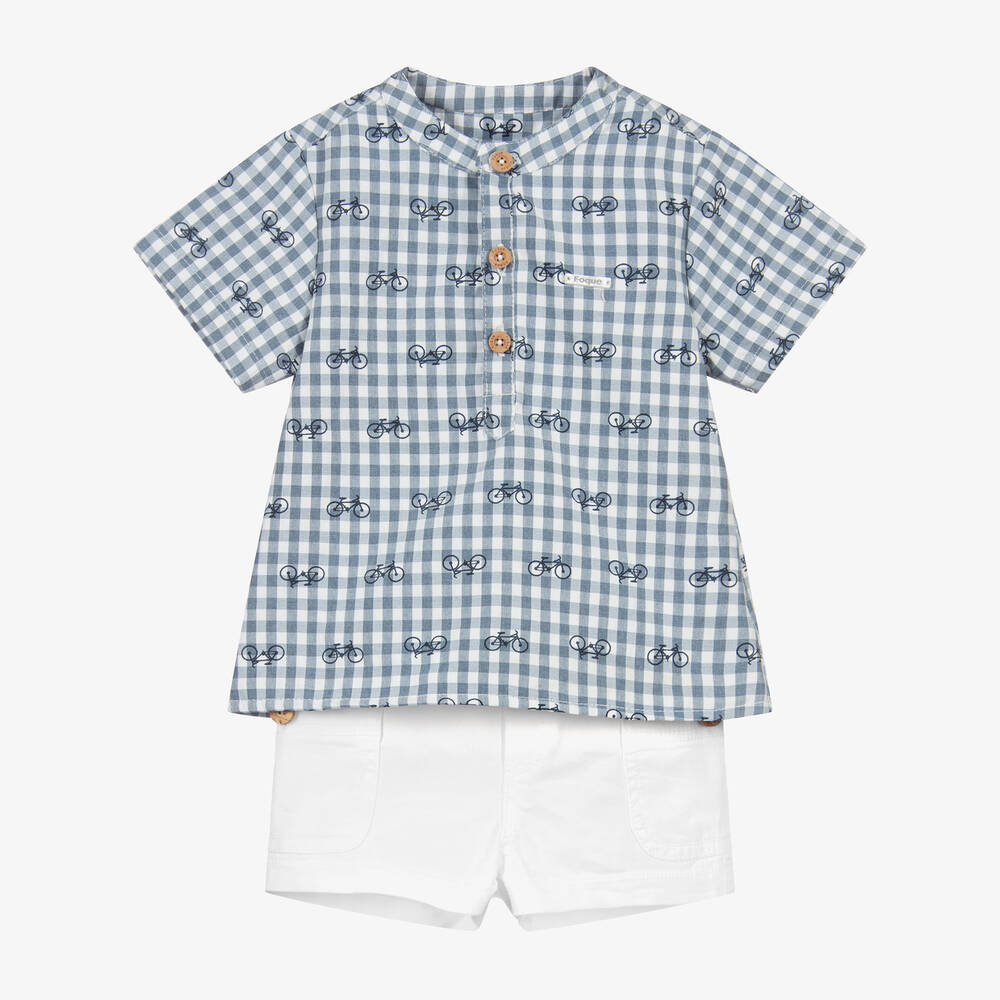 Foque-Blue & White Cotton Shorts Set | Childrensalon Outlet