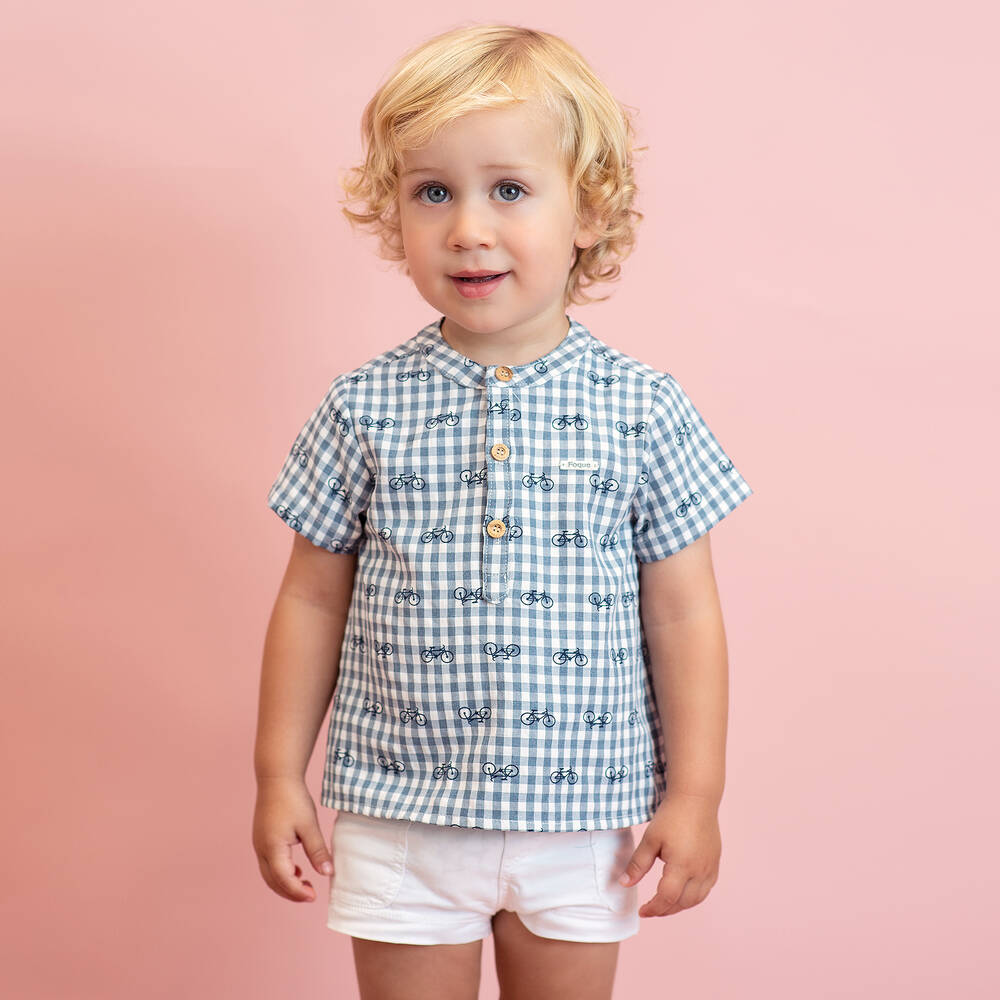 Foque-Белый топ и синие шорты из хлопка | Childrensalon Outlet