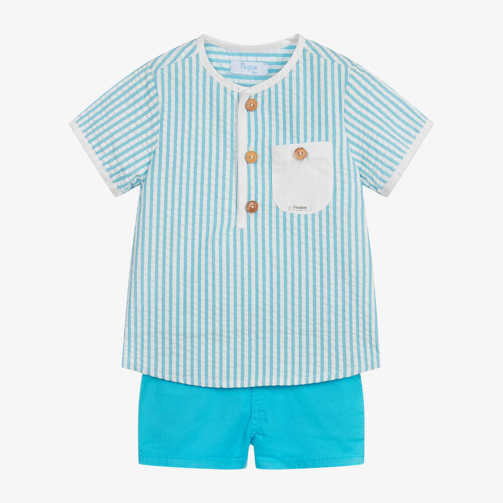 Foque - Blue & White Stripe Shorts Set | Childrensalon