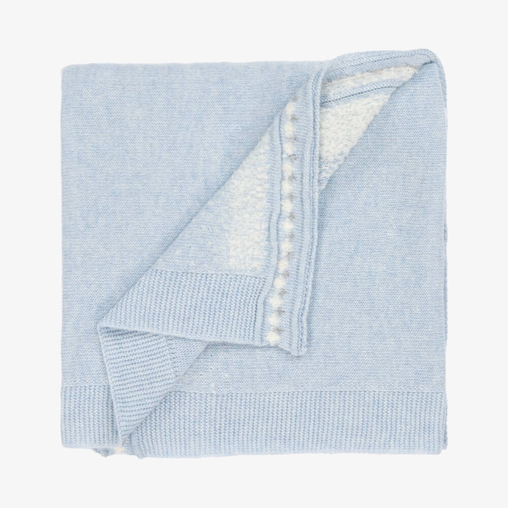 Foque-Blue Wool Blend Knitted Sheep Blanket (89cm) | Childrensalon Outlet