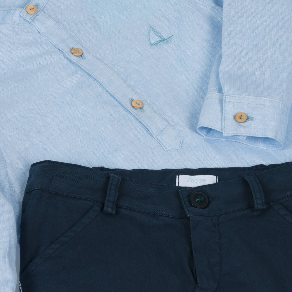 Foque-Boys Azure Linen Blend Outfit | Childrensalon Outlet