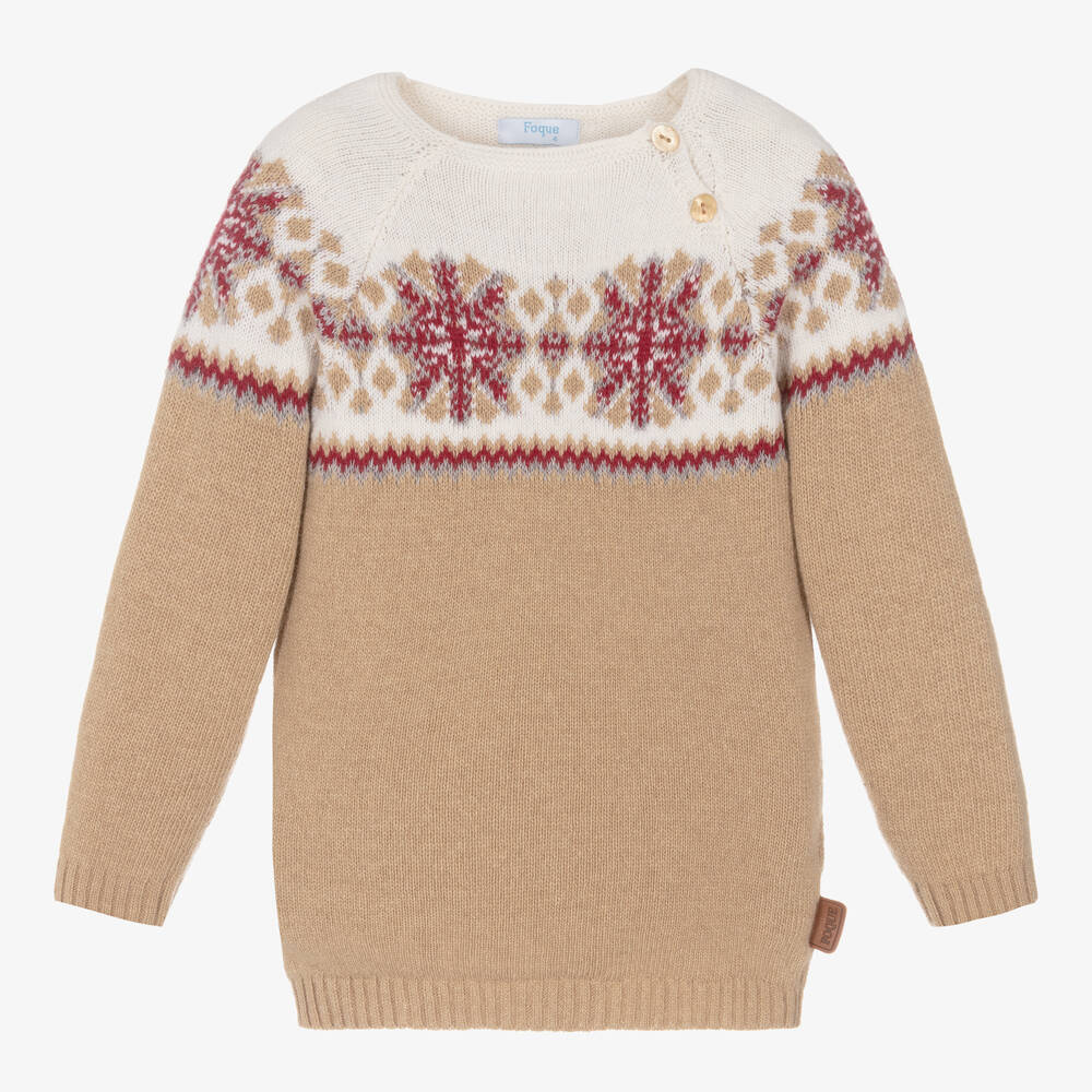 Foque - Boys Beige Fair Isle Knitted Sweater | Childrensalon