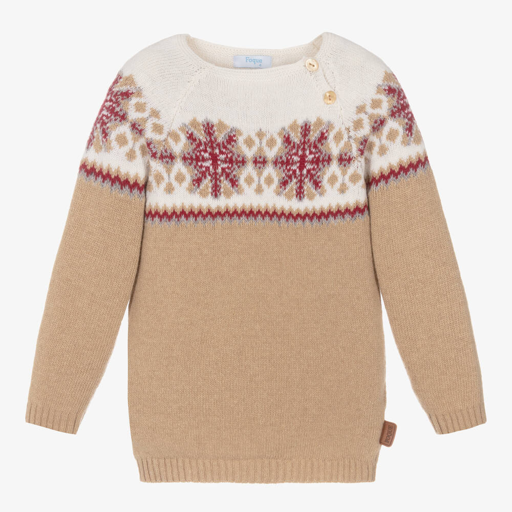 Foque-Boys Beige Fair Isle Knitted Sweater | Childrensalon Outlet