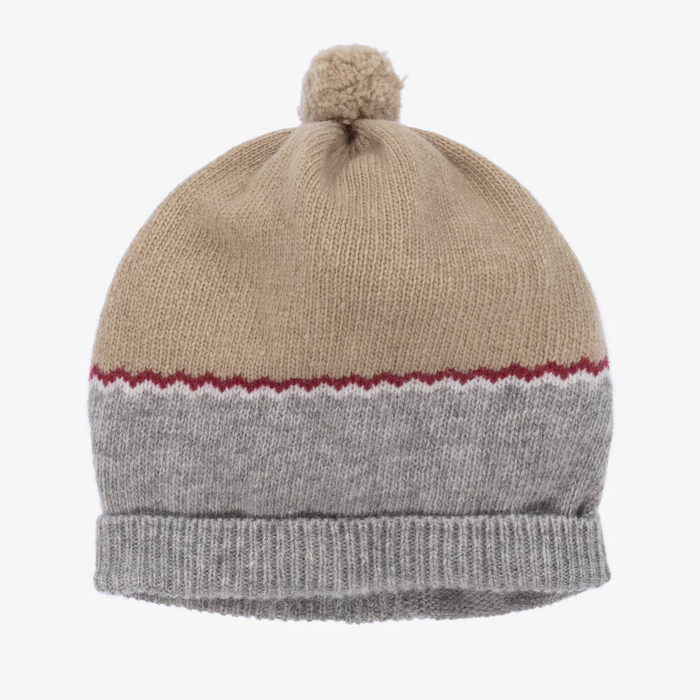 Foque - Bonnet beige et gris en laine | Childrensalon