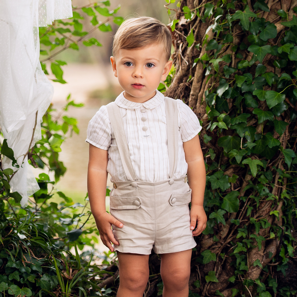 Foque Boys Beige Linen Shorts Set Childrensalon Outlet