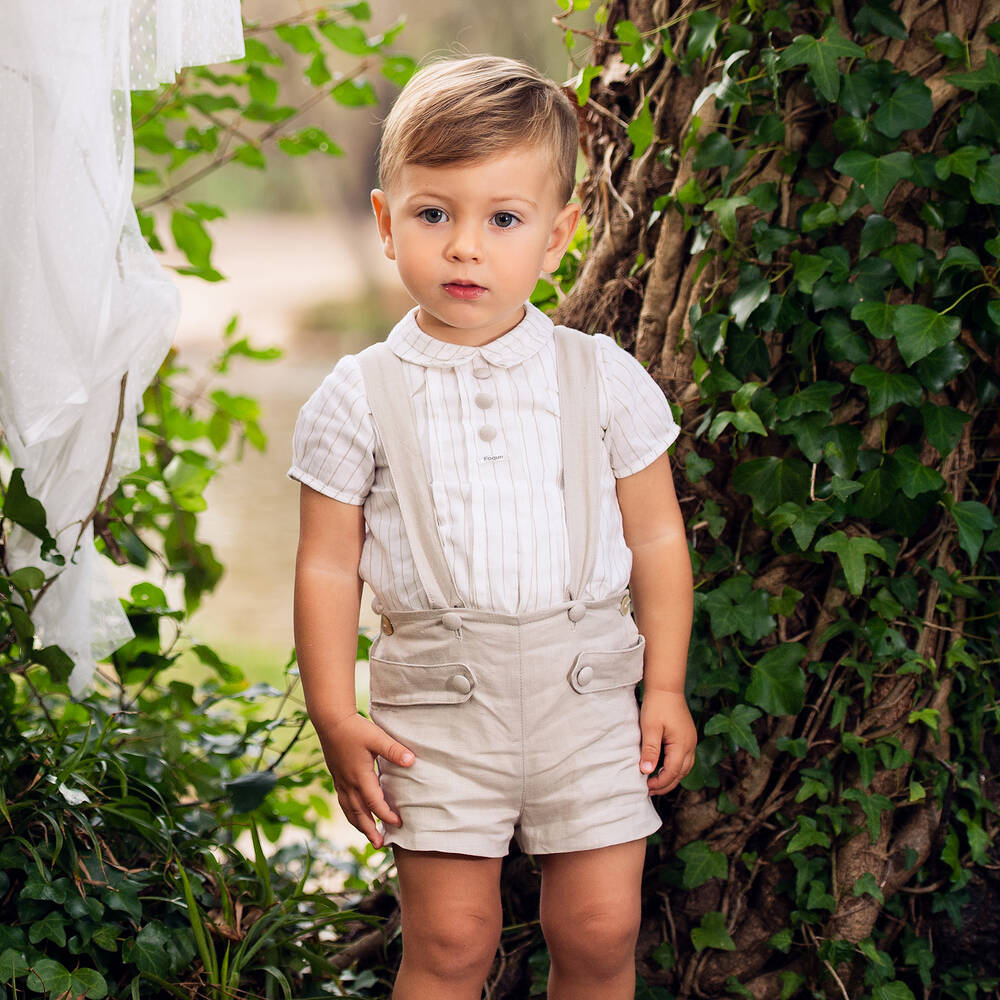 Foque-Boys Beige Linen Shorts Set | Childrensalon Outlet