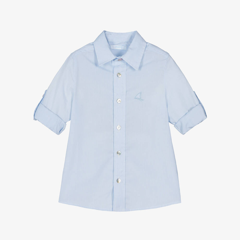 Foque-Boys Beige & Navy Blue Cotton Shorts Suit | Childrensalon Outlet