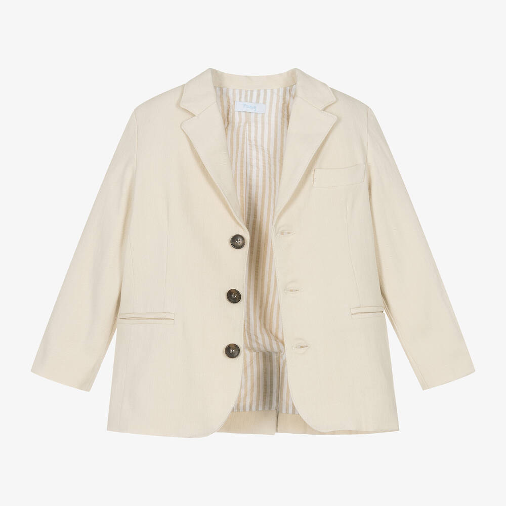 Foque-Boys Beige & Navy Blue Cotton Shorts Suit | Childrensalon Outlet