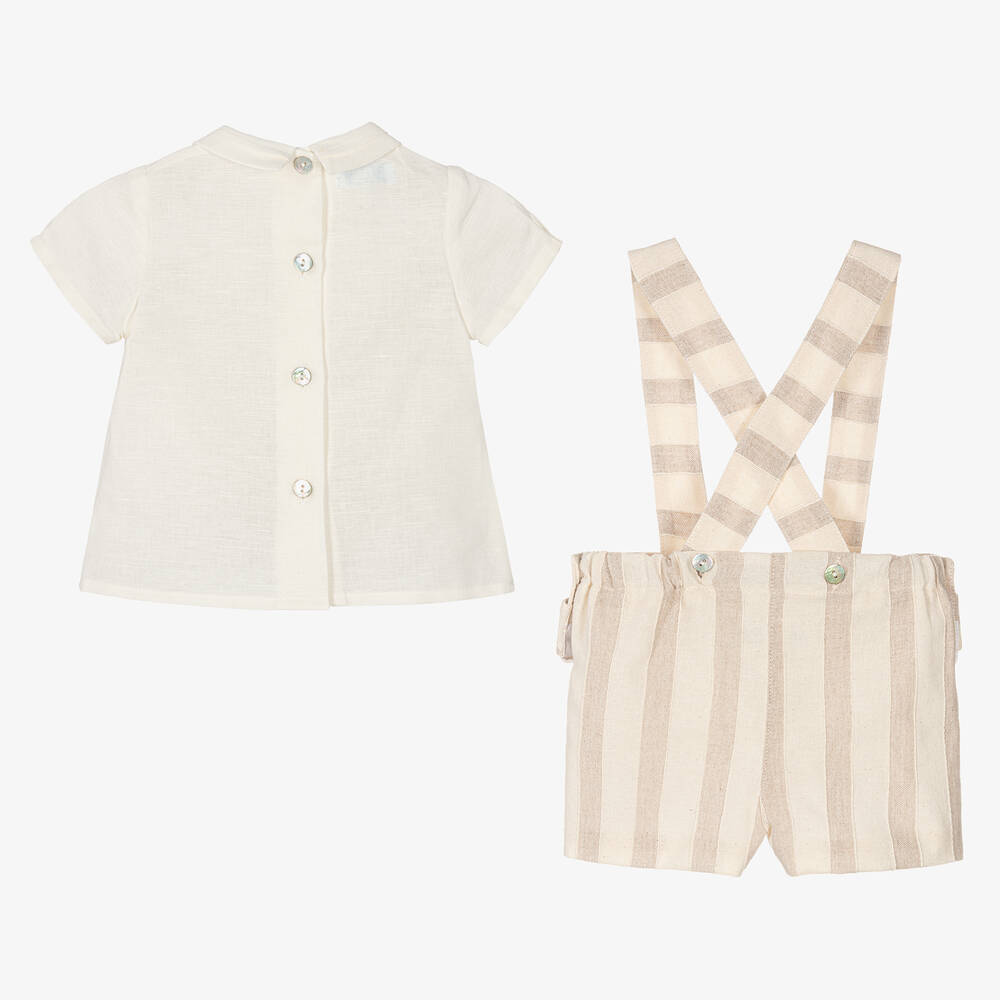 Foque-Boys Beige Stripe Cotton Shorts Set | Childrensalon Outlet