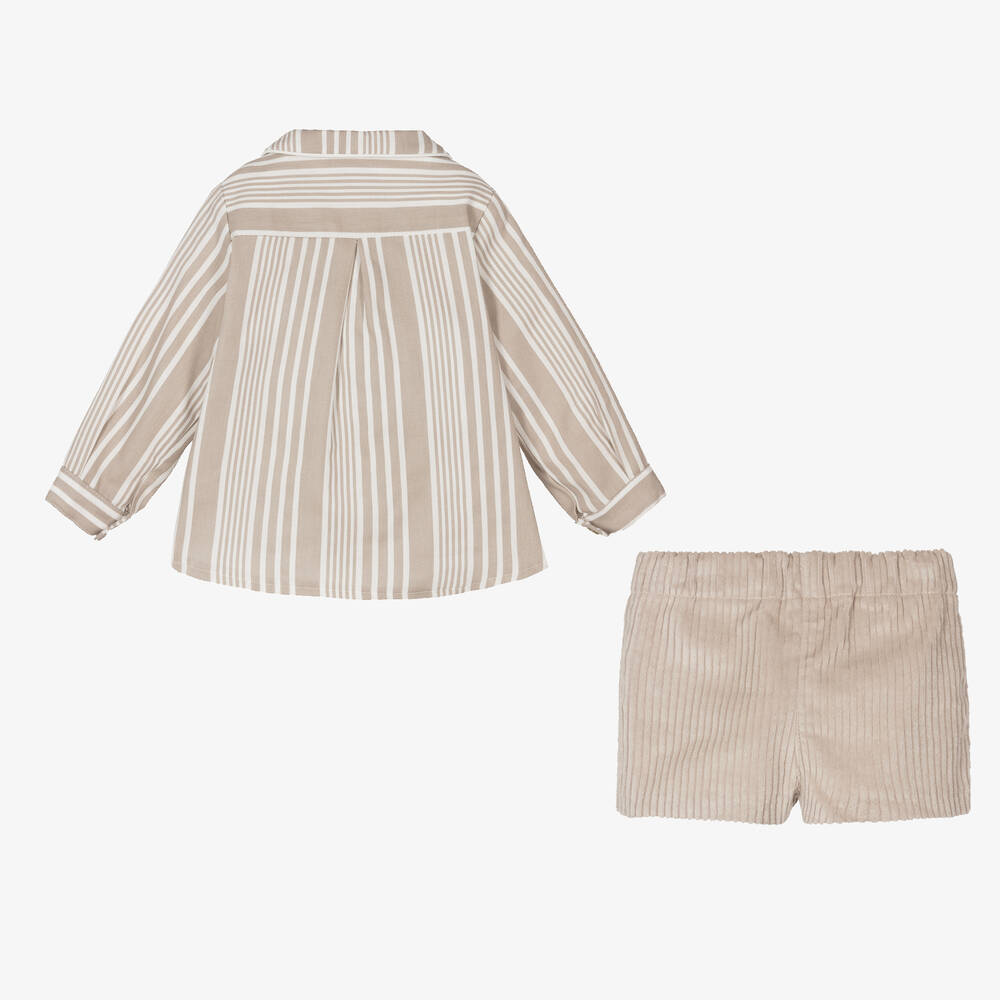 Foque-Boys Beige Striped Shorts Set | Childrensalon Outlet