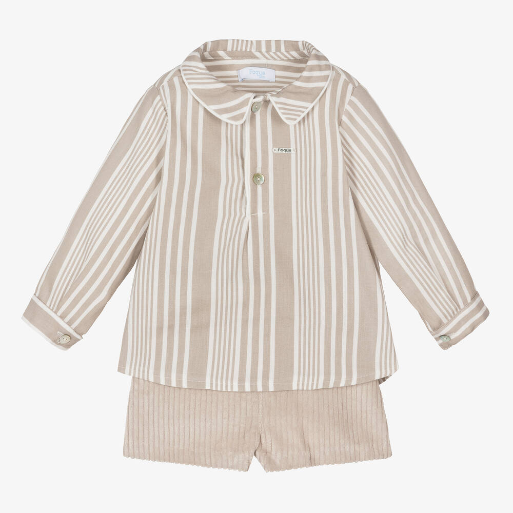 Foque - Ensemble short beige rayé garçon | Childrensalon