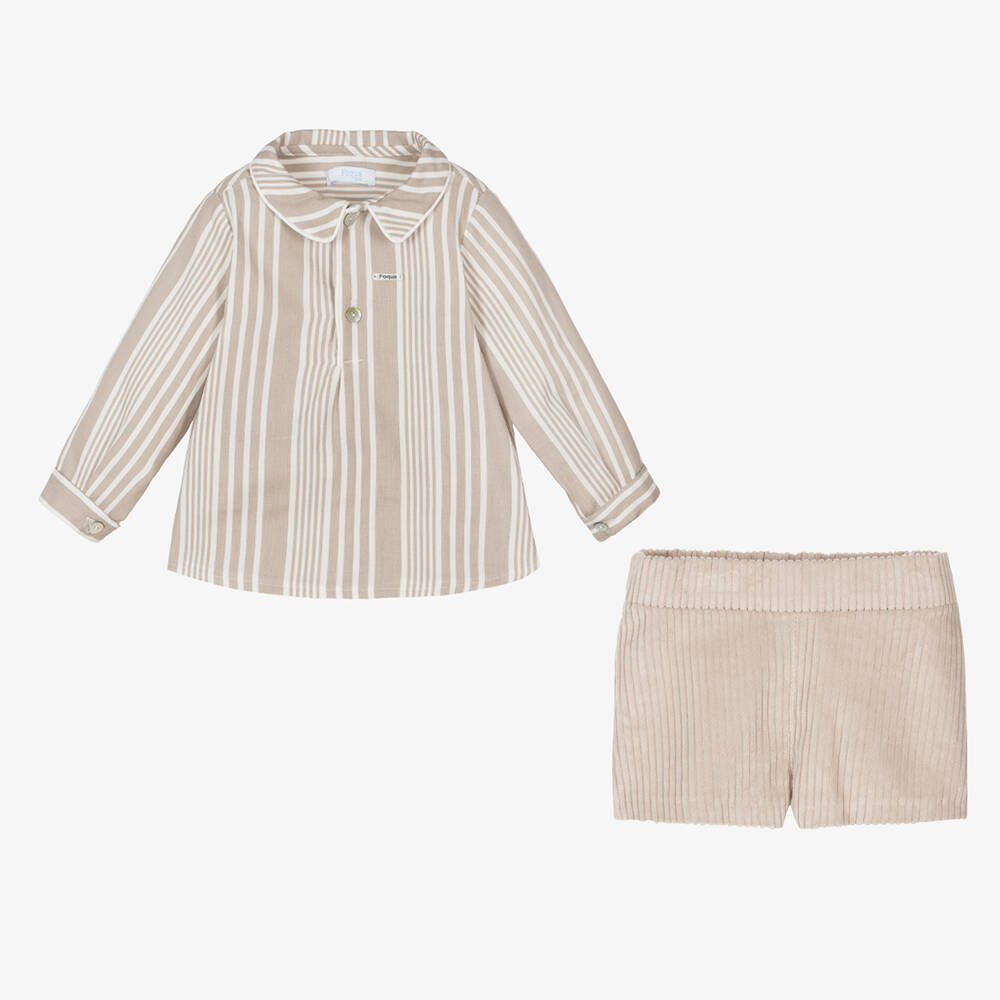 Foque-Boys Beige Striped Shorts Set | Childrensalon Outlet