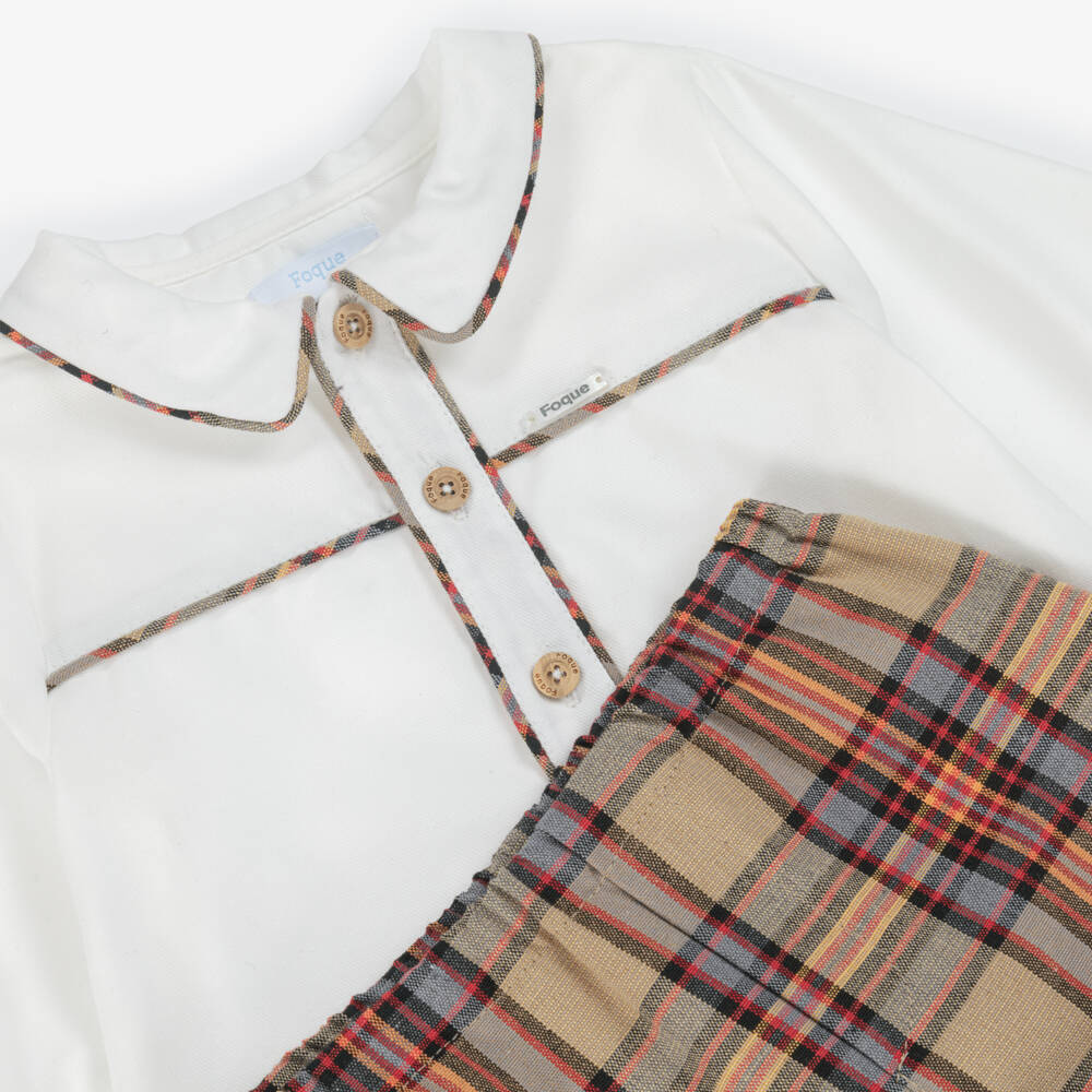 Foque-Бежевый комплект с шортами в тартан для мальчиков | Childrensalon Outlet