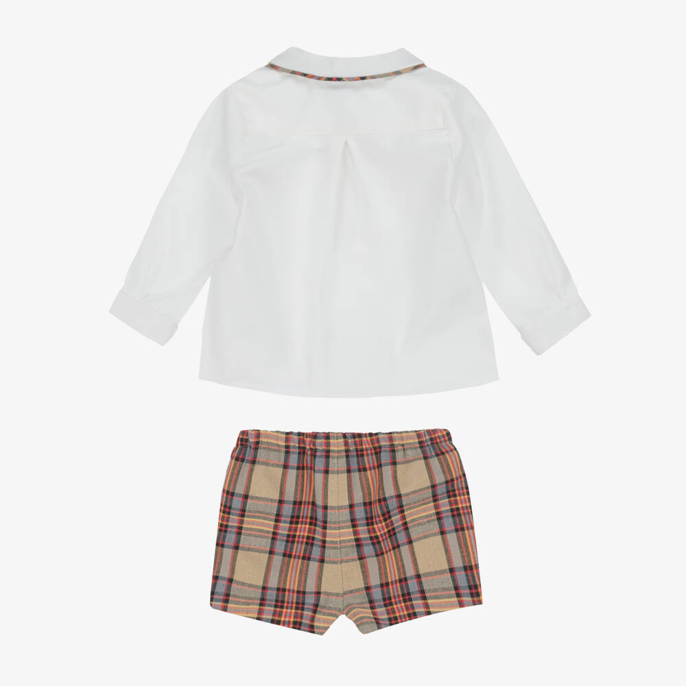 Foque-Бежевый комплект с шортами в тартан для мальчиков | Childrensalon Outlet