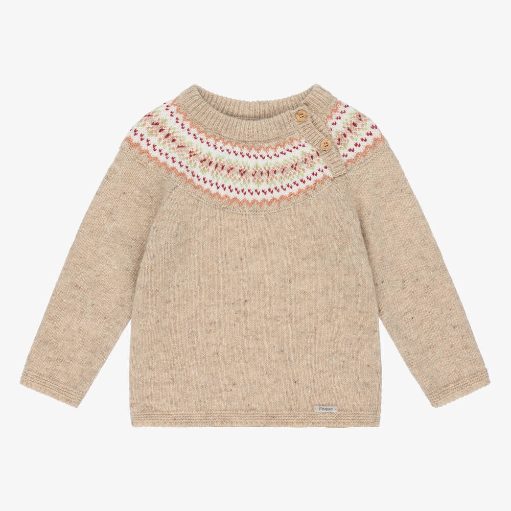 Foque - Boys Beige Wool Knit Sweater | Childrensalon