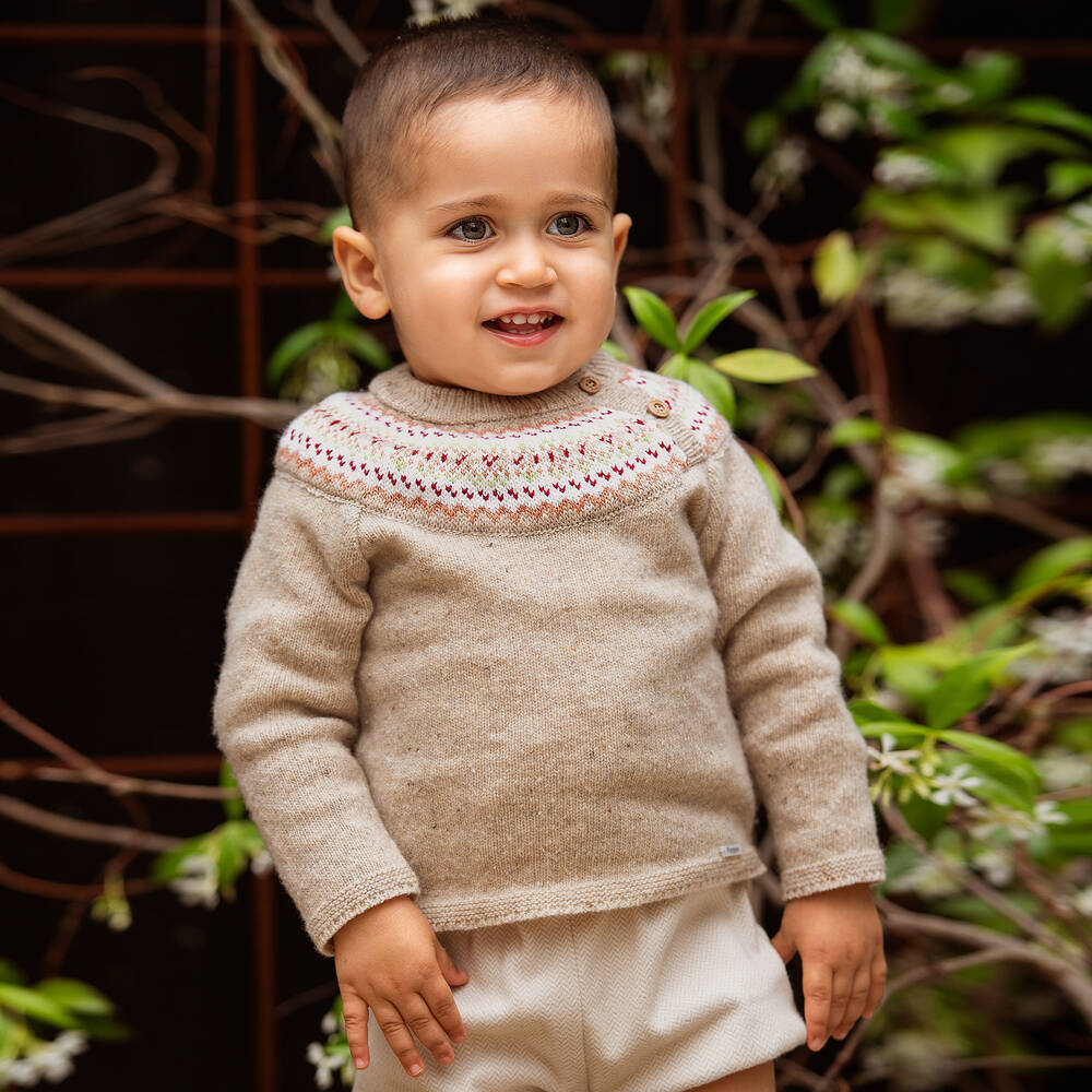 Foque-Boys Beige Wool Knit Sweater | Childrensalon Outlet