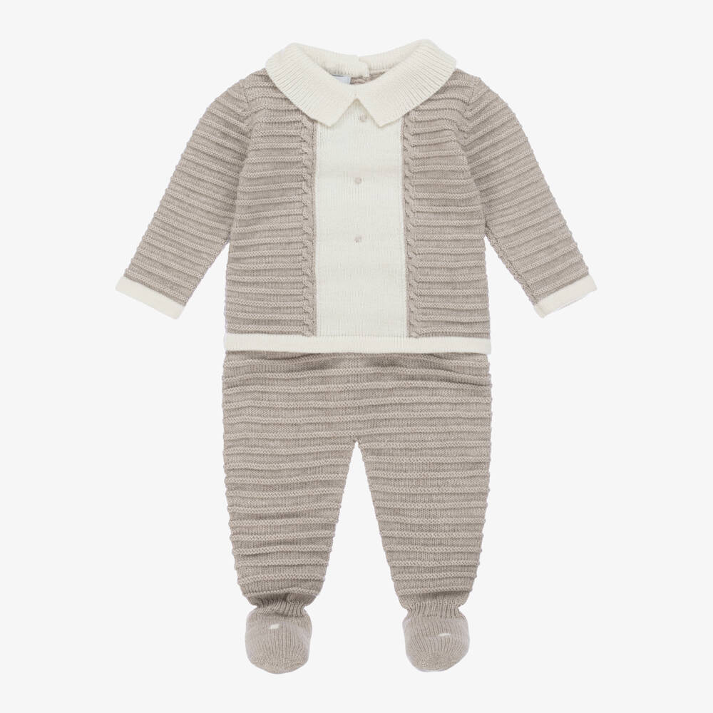Foque-Boys Beige Woollen Knit Outfit | Childrensalon Outlet