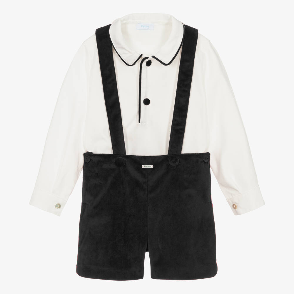 Foque - Boys Black & White Velvet Shorts Set | Childrensalon