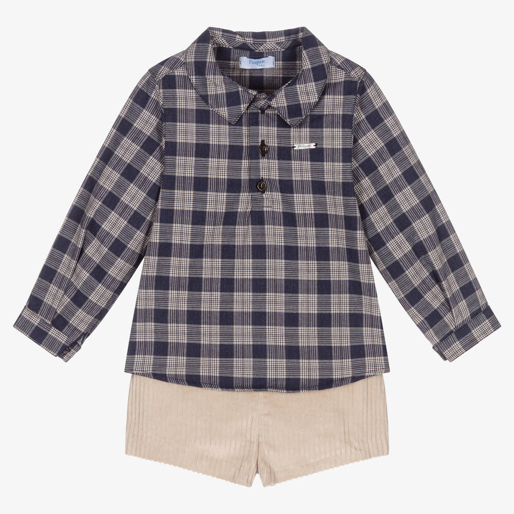 Foque - Boys Blue & Beige Shorts Set | Childrensalon