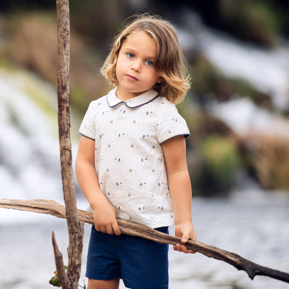 Foque-Boys Blue Boats Shorts Set | Childrensalon Outlet