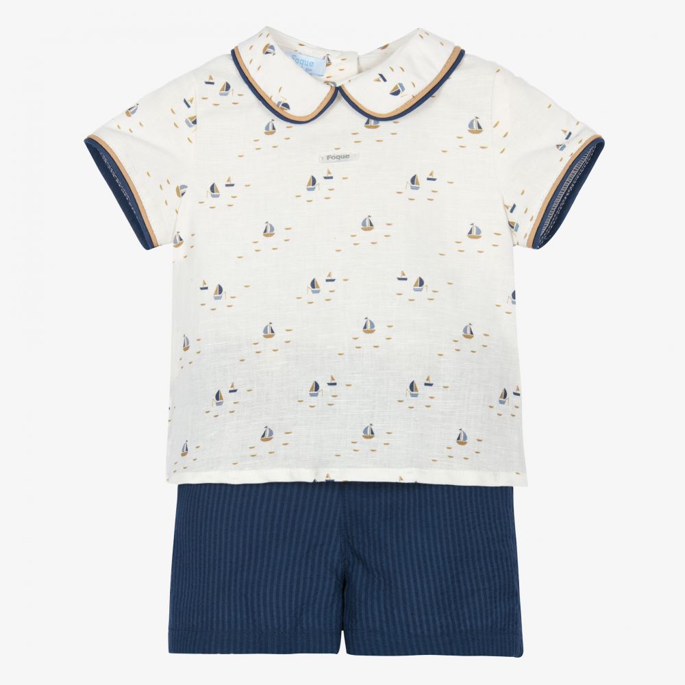Foque-Boys Blue Boats Shorts Set  | Childrensalon Outlet