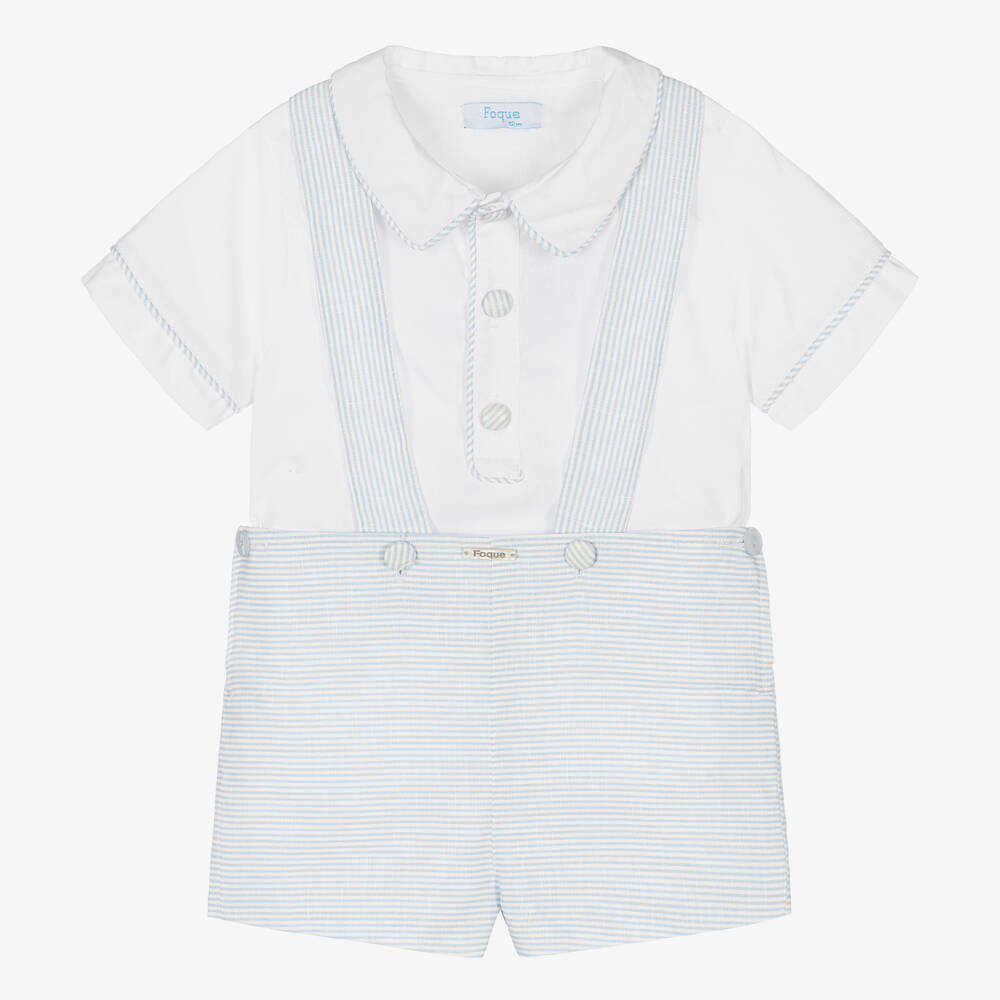 Foque - Boys Blue Cotton & Linen Shorts Set | Childrensalon