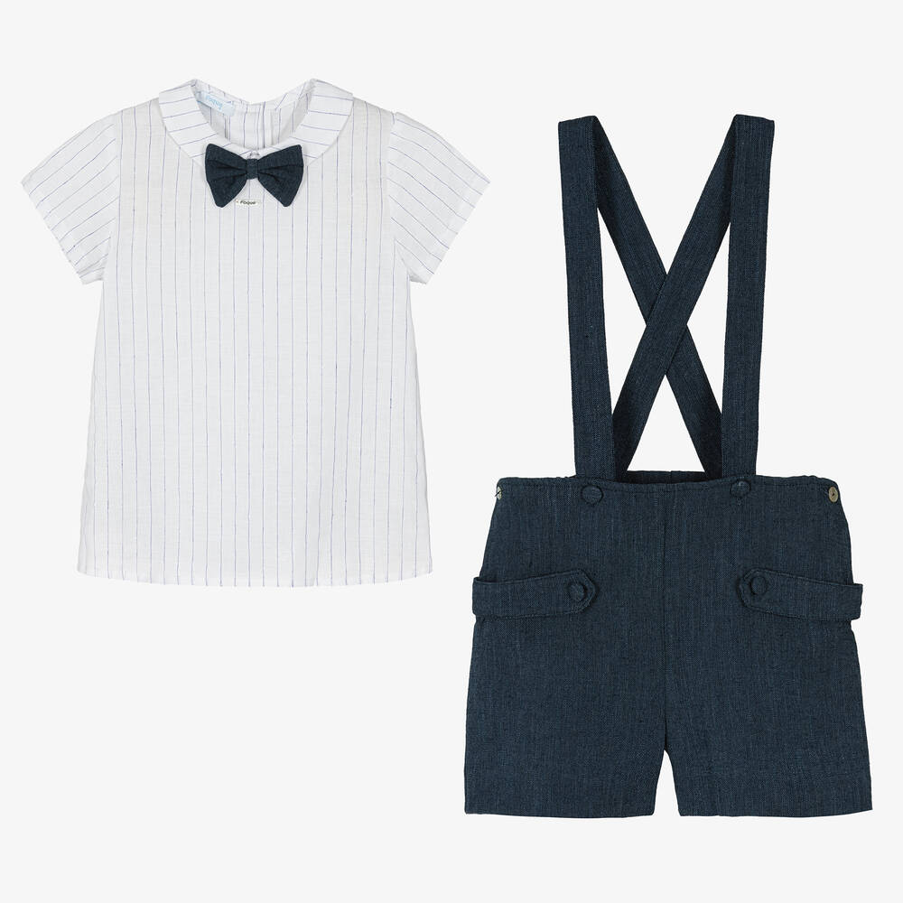Foque-Boys Blue Cotton & Linen Shorts Set | Childrensalon Outlet