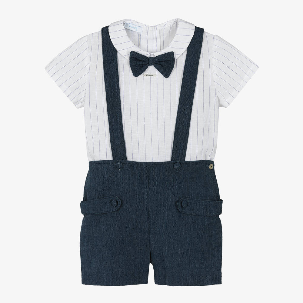 Foque-Boys Blue Cotton & Linen Shorts Set | Childrensalon Outlet