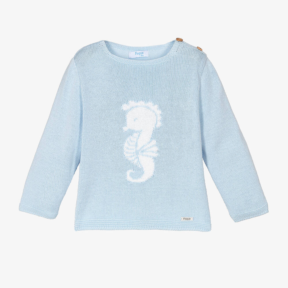 Foque - Boys Blue Cotton Seahorse Jumper | Childrensalon