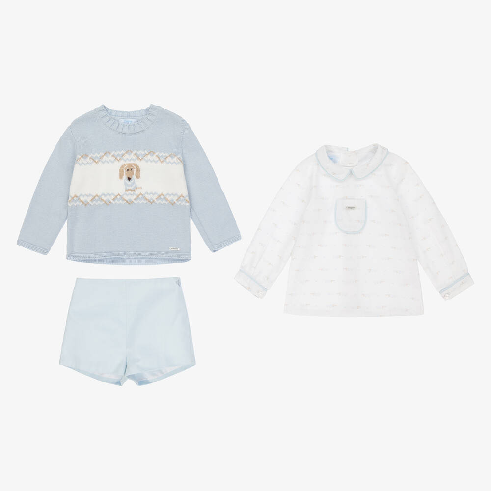 Foque-Boys Blue Cotton Shorts Set | Childrensalon Outlet