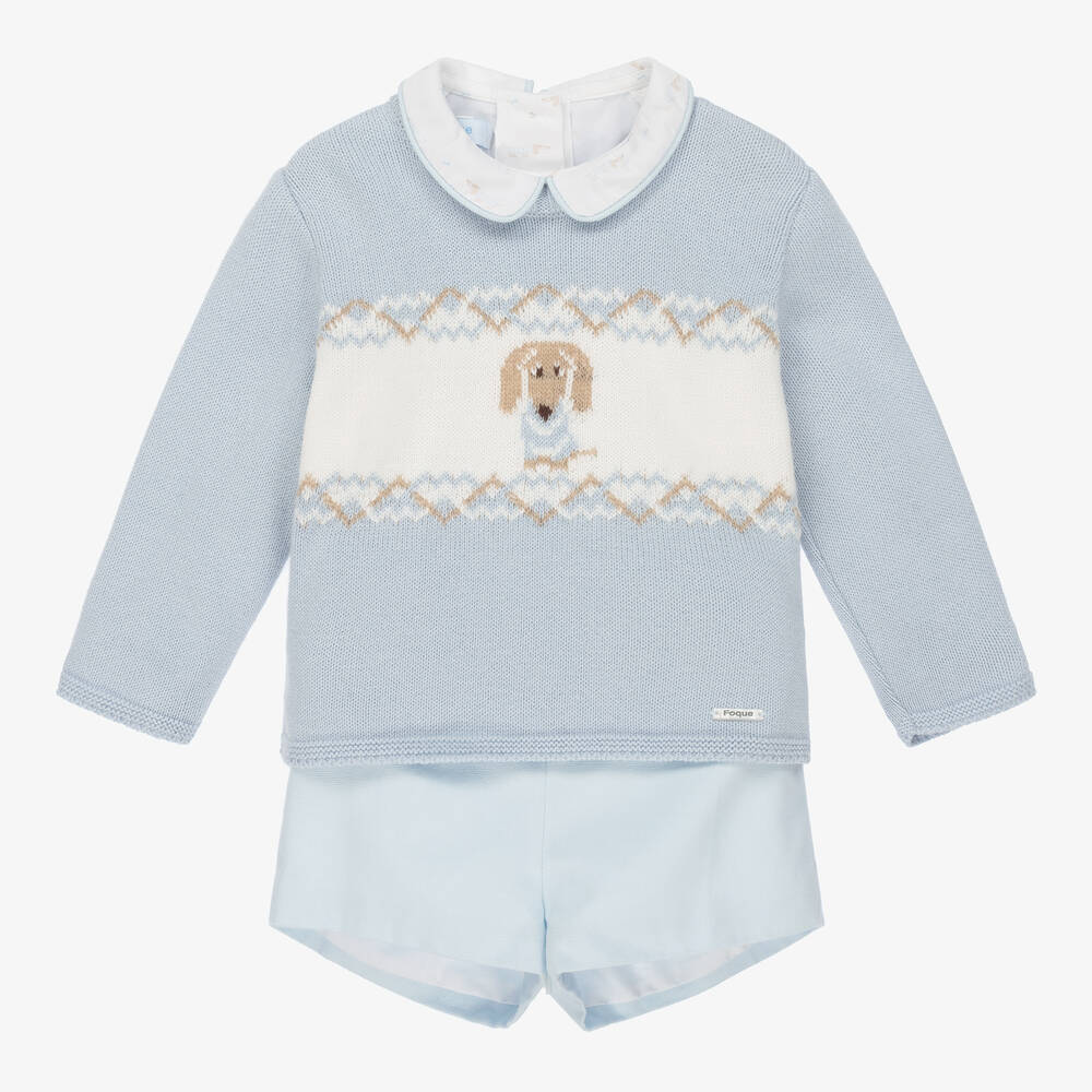 Foque - Boys Blue Cotton Shorts Set | Childrensalon