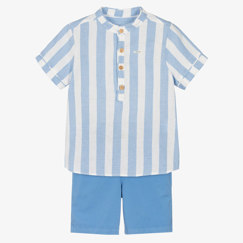 Foque - Blaues Baumwoll-Top & Shorts Set | Childrensalon