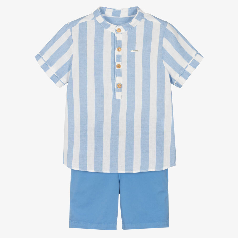 Foque-Boys Blue Cotton Shorts Set | Childrensalon Outlet