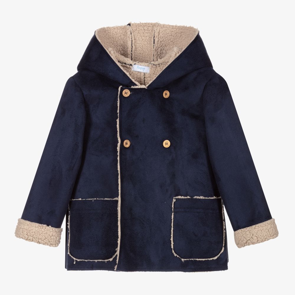 Foque-Boys Blue Faux Suede Coat  | Childrensalon Outlet