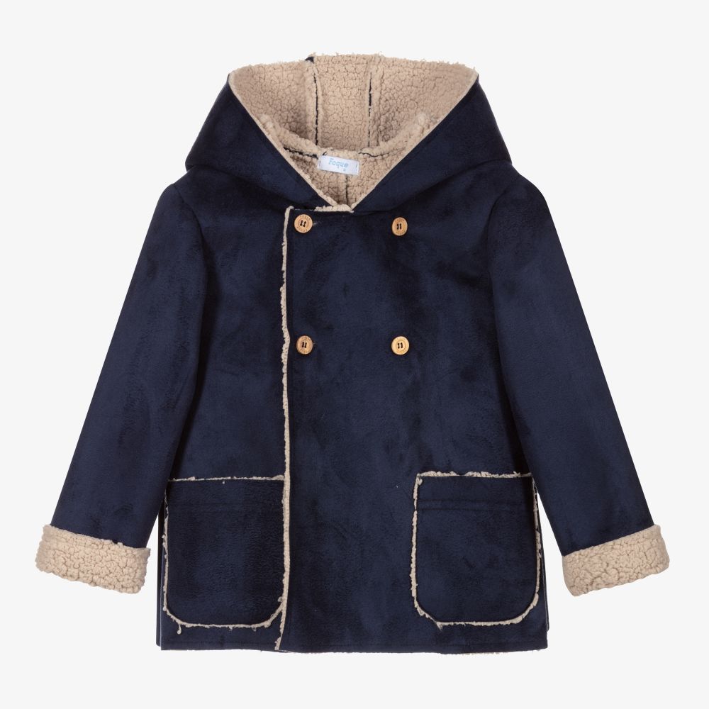 Foque - Boys Blue Faux Suede Coat  | Childrensalon