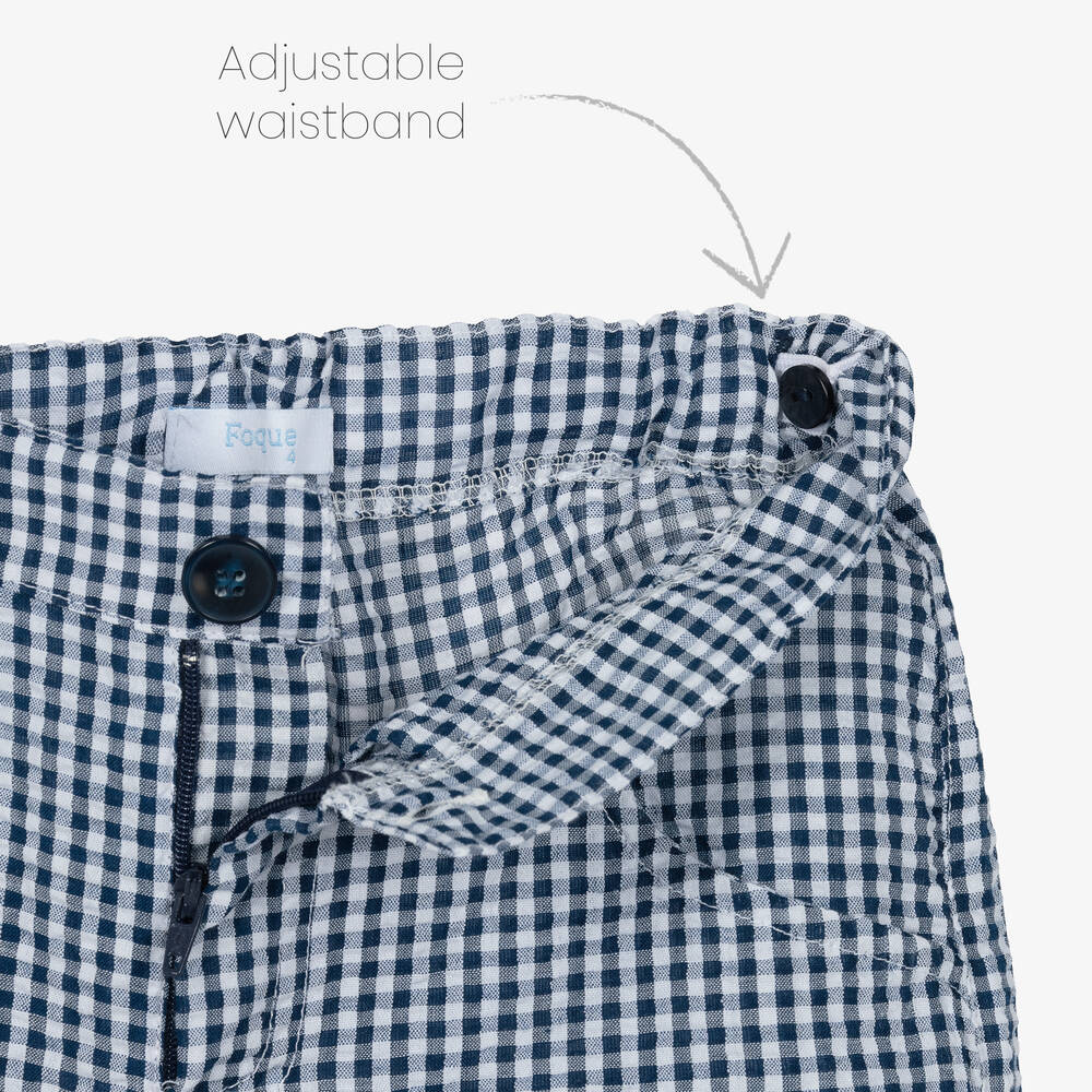 Foque-Boys Blue Gingham Cotton Shorts Set | Childrensalon Outlet