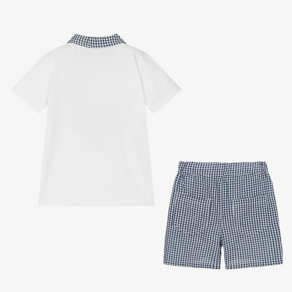 Foque-Boys Blue Gingham Cotton Shorts Set | Childrensalon Outlet