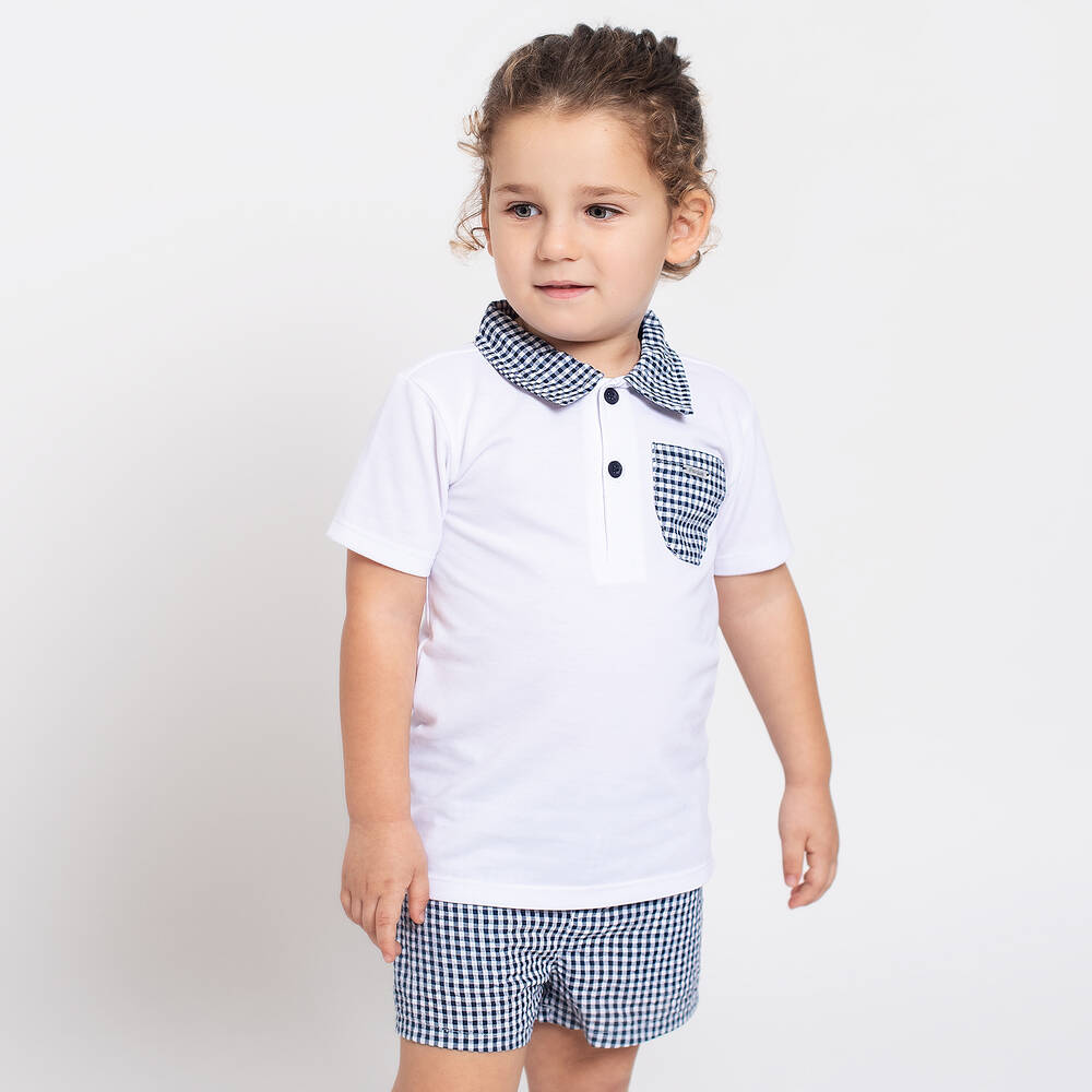 Foque-Boys Blue Gingham Cotton Shorts Set | Childrensalon Outlet
