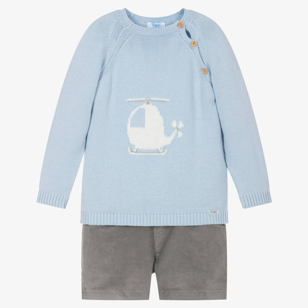 Foque Boys Blue Grey Cotton Shorts Set Childrensalon Outlet