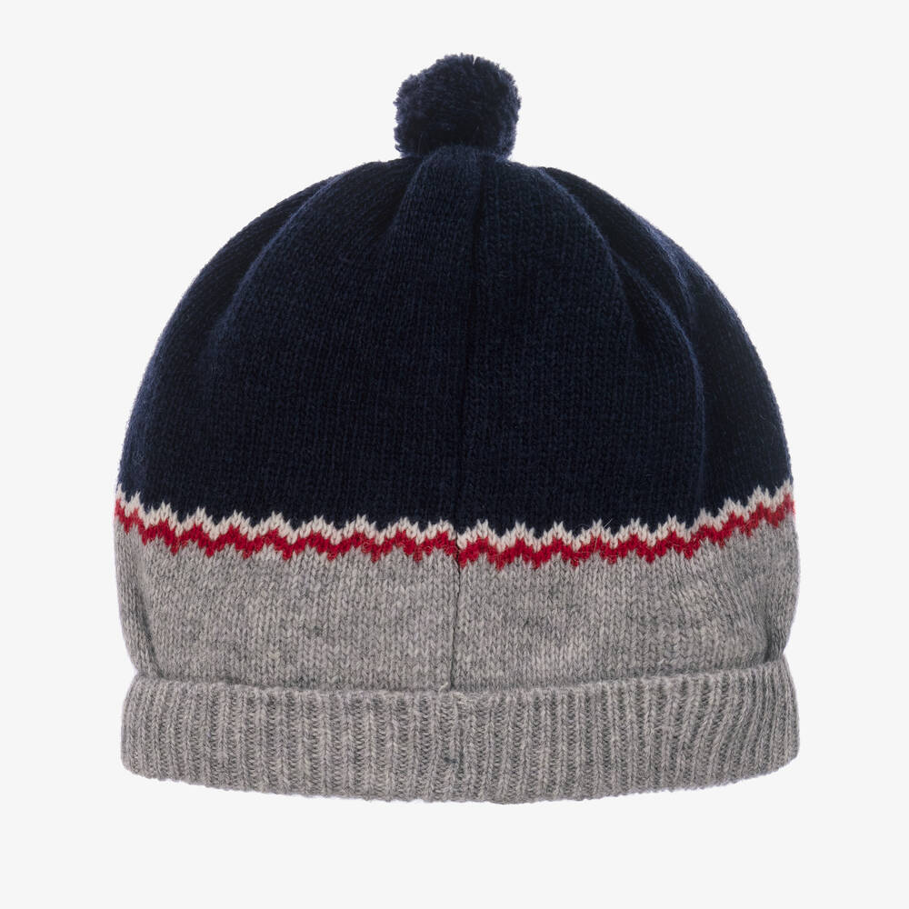 فوكيه-قبعة بوم-بوم مزيج صوف محبوك لون كحلي ورمادي | Childrensalon Outlet
