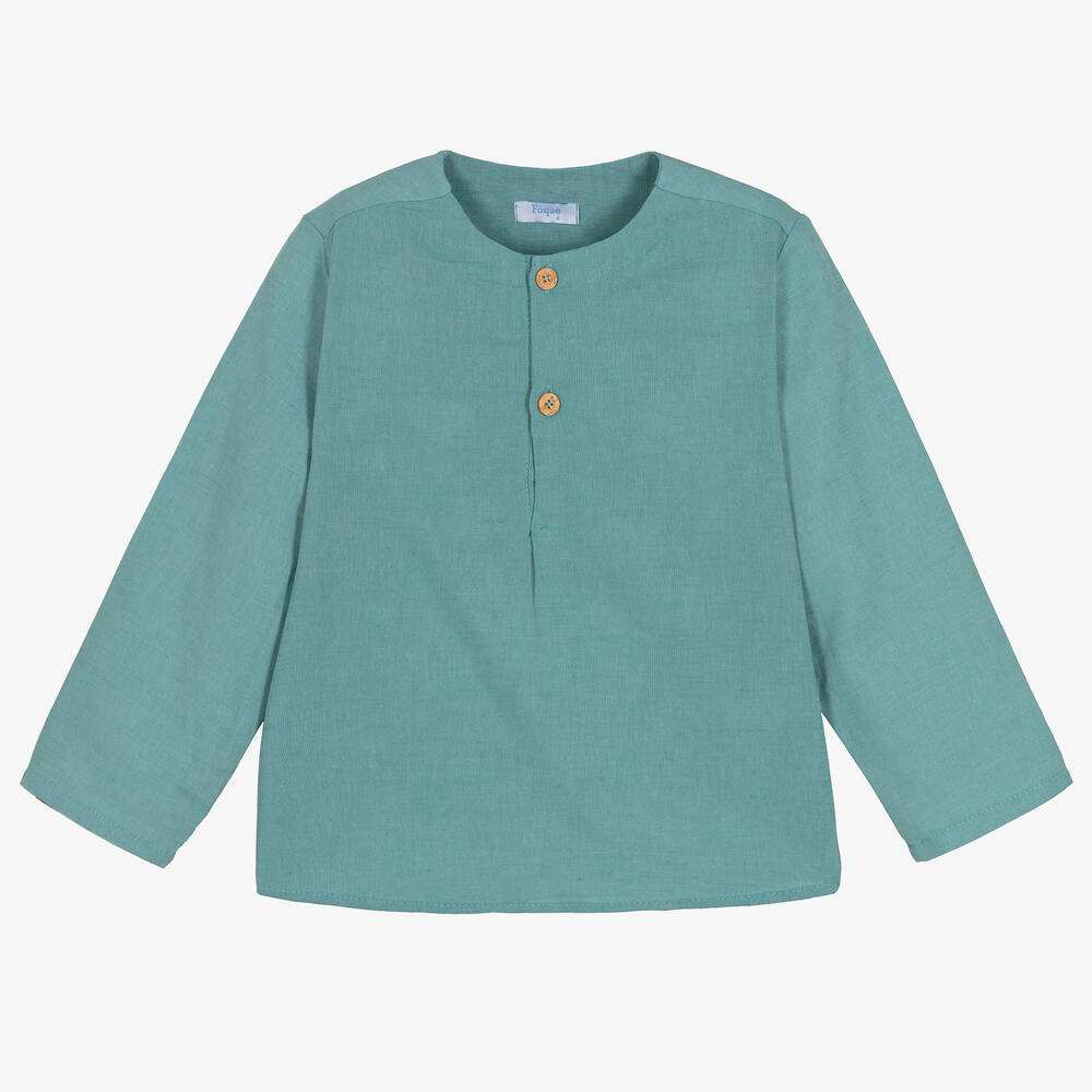 Foque-Boys Blue Linen Collarless Shirt | Childrensalon Outlet