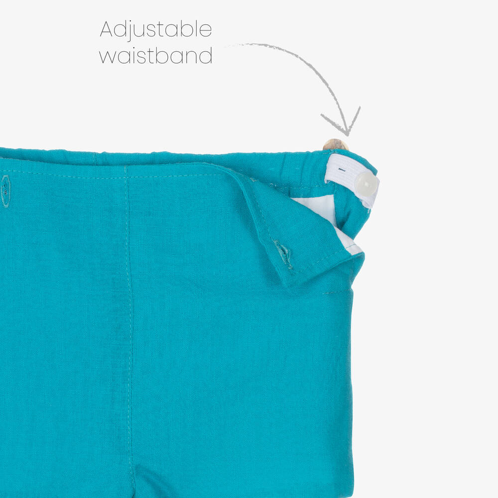 فوكيه-بِدلة رسمية قطن وكتان لون عاجي وأزرق تركواز | Childrensalon Outlet