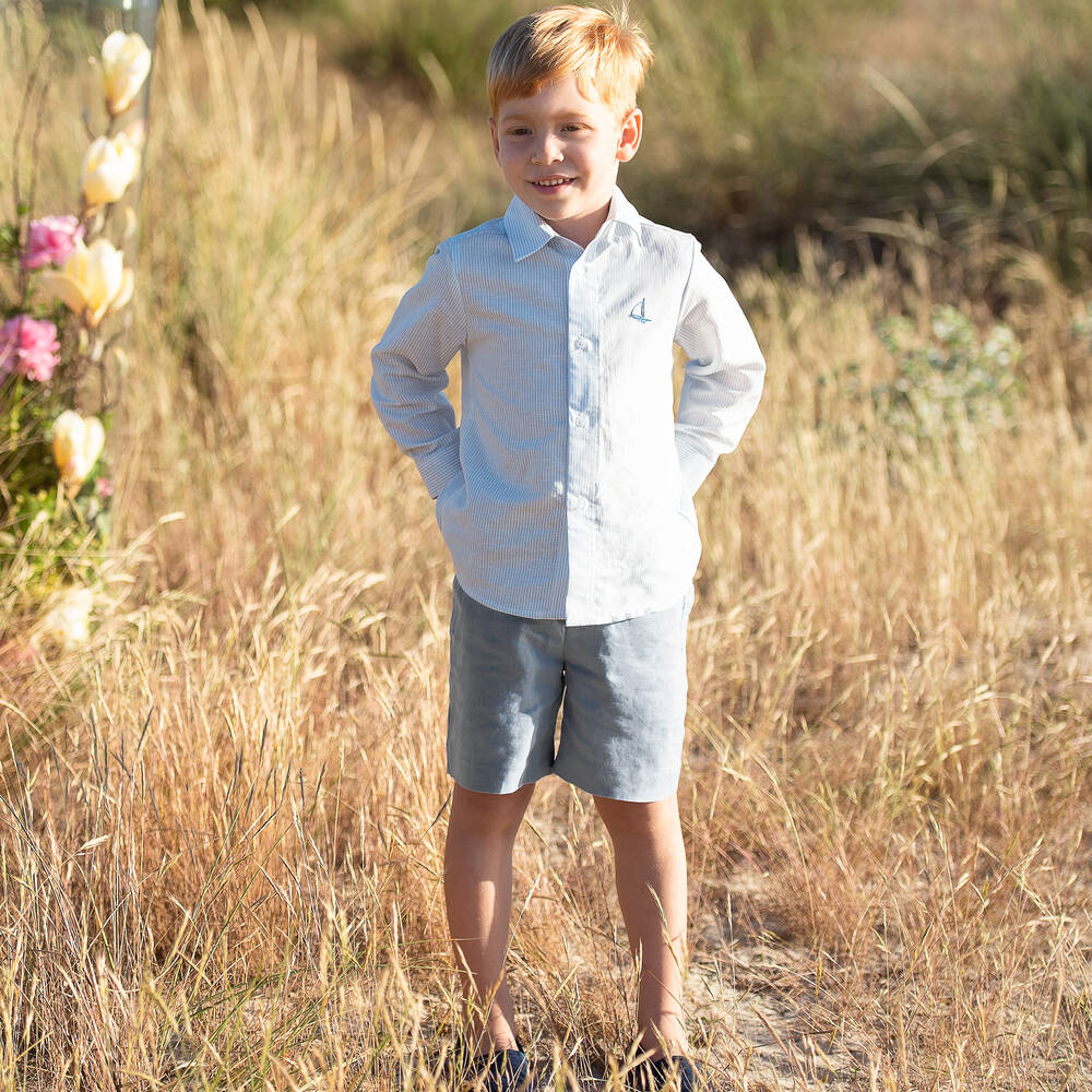 Boys blue linen shorts top