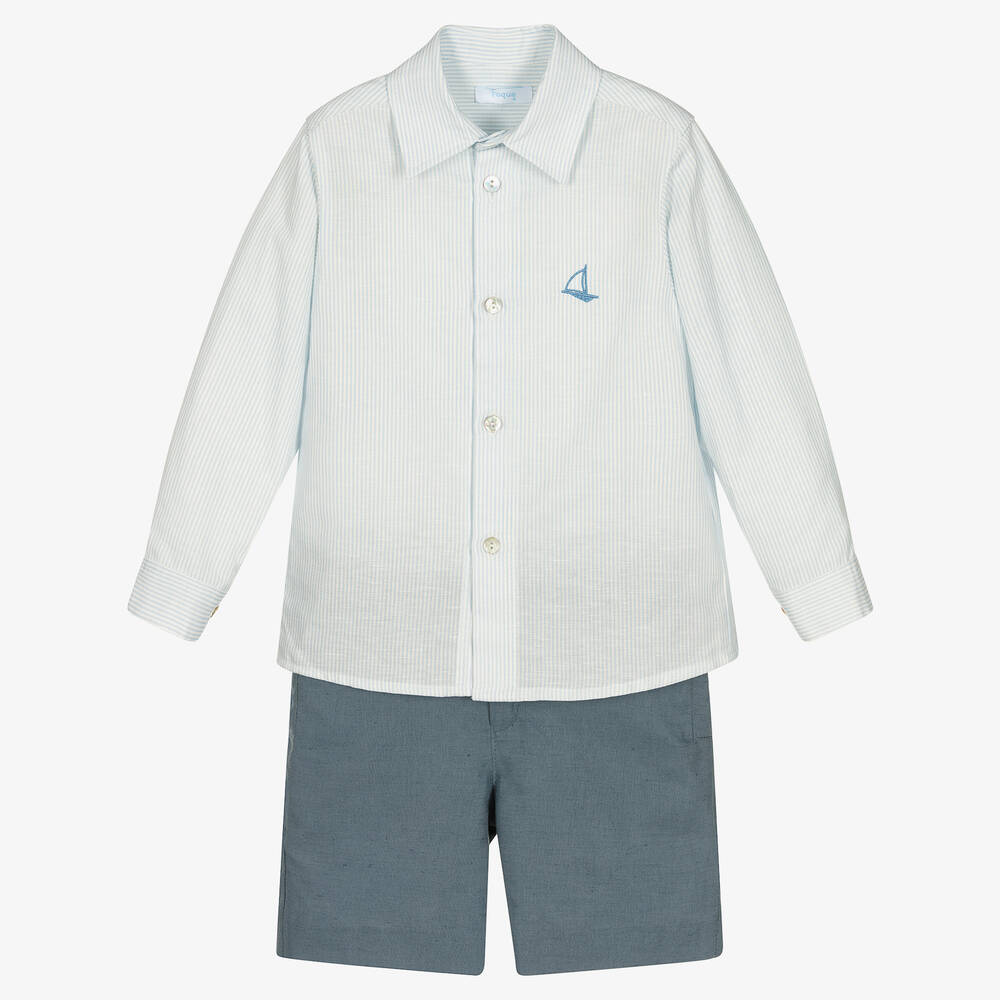 Foque-Голубая рубашка и шорты из льна | Childrensalon Outlet